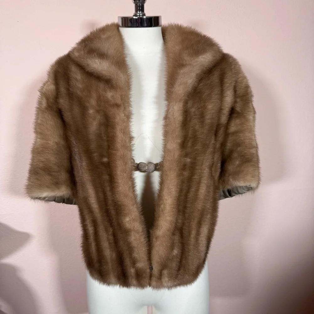Vintage 1940’s 50’s Retro Real Fur Camel Tan Blonde Mink Stole Cape